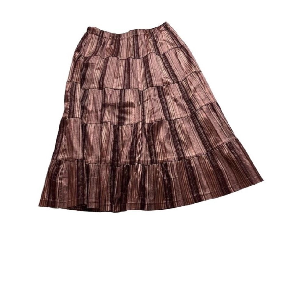Vintage Brown Tiered Shiny Let’s Go Fashion Skirt